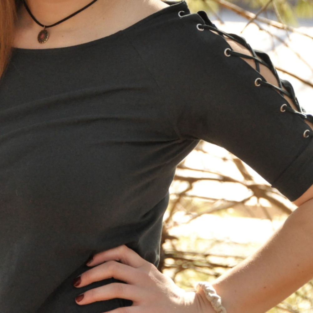 Green H&m top w lace up arm details